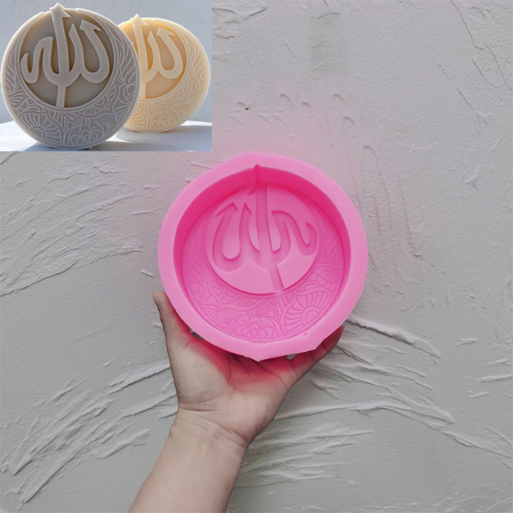 Pink silicone Round Script B plaque mold with its separate circular script design