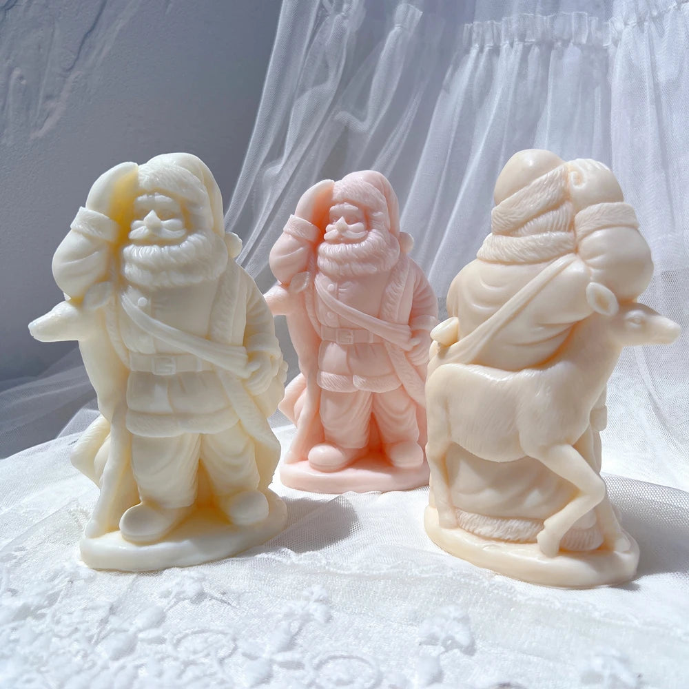Santa candle figures showing shoulder sacks from front and back
