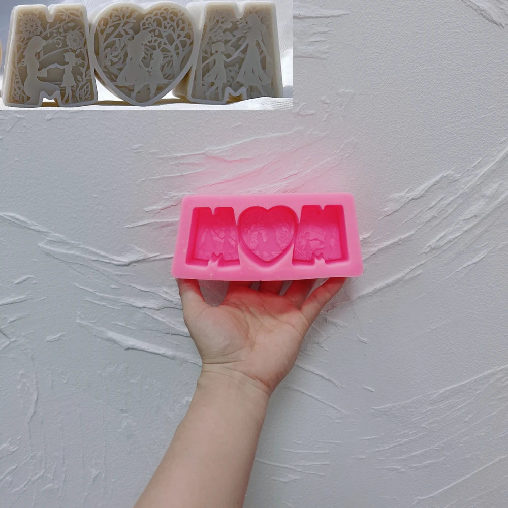 Pink silicone mold for MOM with heart-shaped center