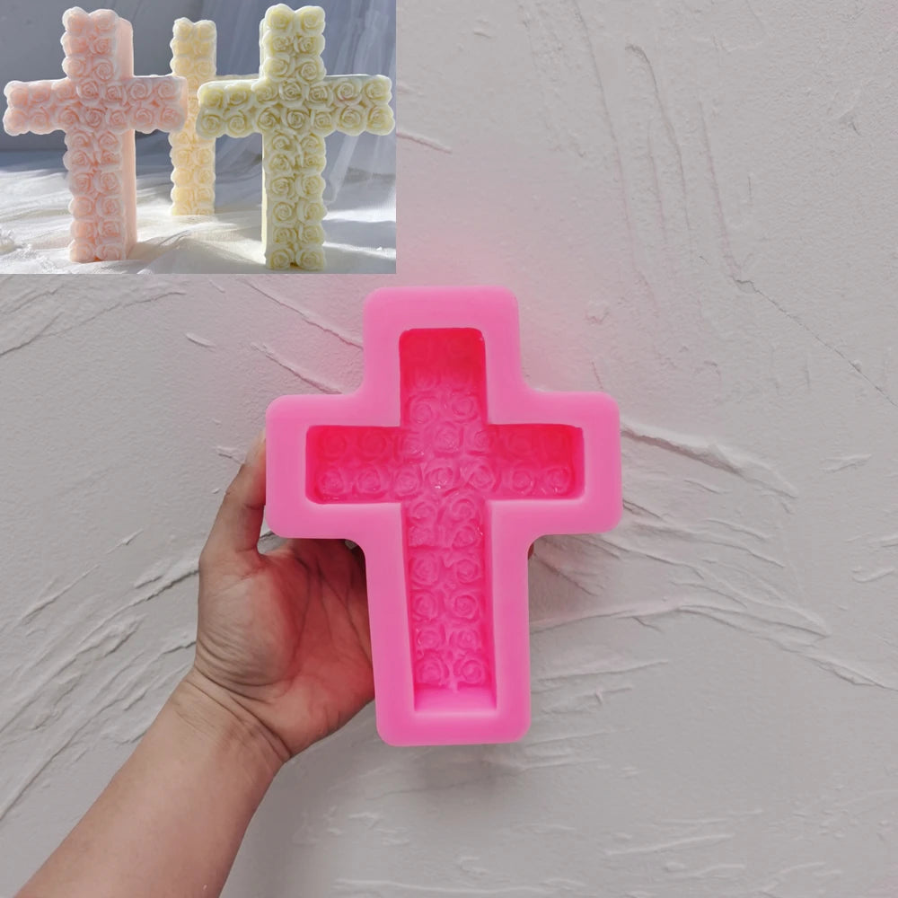 Pink Rose Cross mold with floral cross examples