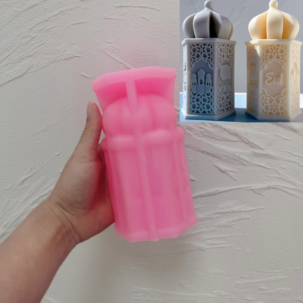 Pink silicone Ornate Dome Pillar mold with decorated cylindrical body