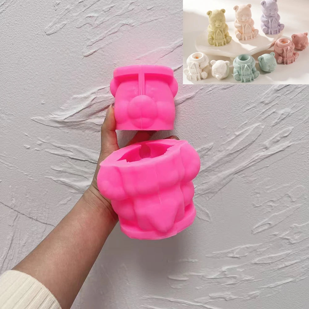 Pink Cottage Bear mold components for the body and head lid