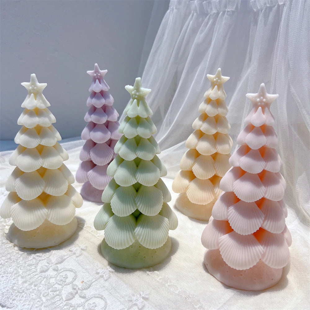 Ribbed fan-branch trees in cream purple green peach and pink