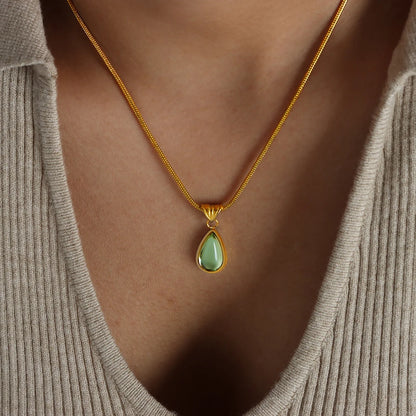 Olive Green Blue Droplet Pendant Necklace