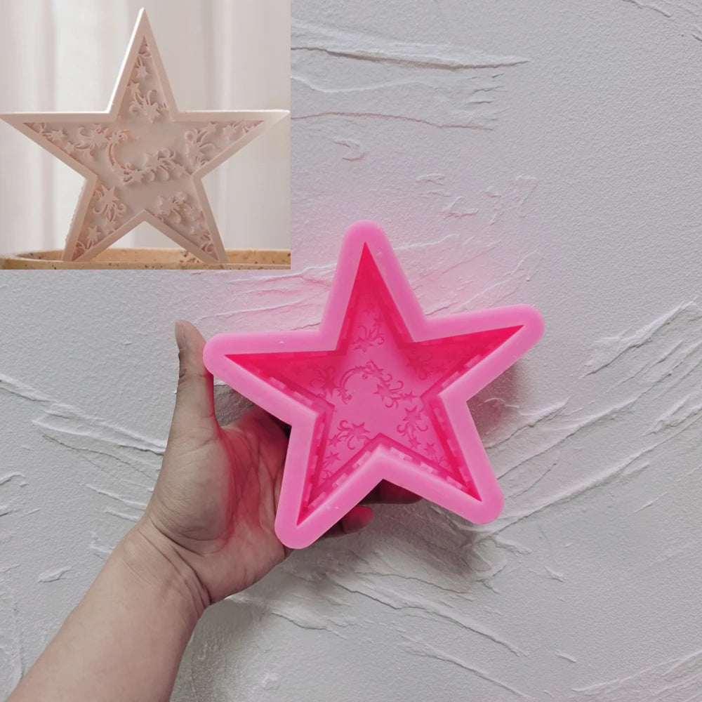 Pink silicone Pattern Star plaque mold with ornamental surface detail