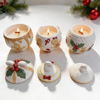 Three open gingerbread ornament vessels beside removable lids