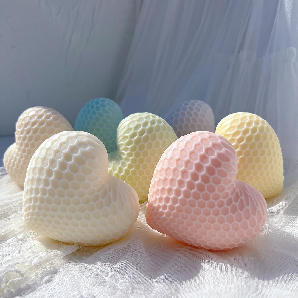 Honeycomb heart casting group in cream, pink and pastel colors