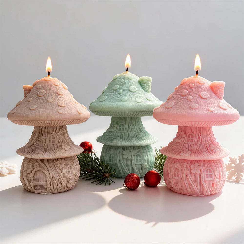 Mushroom-shaped sculptural wax castings in neutral and mint colors