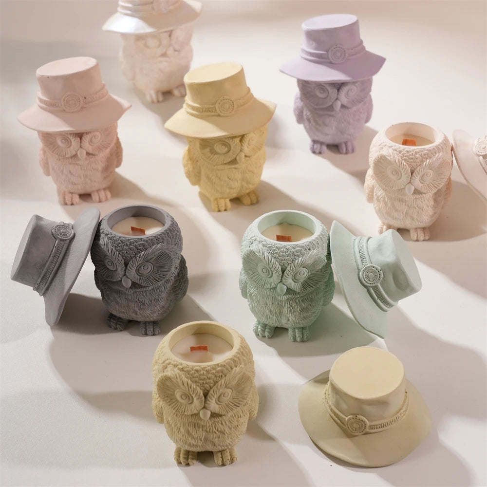 Owl jars with removable top-hat lids
