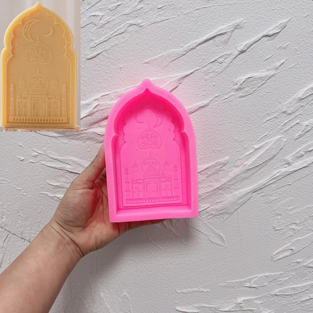 Pink silicone ornate mosque arch relief mold
