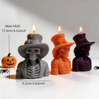 Top hat skeleton candle size diagram with 11.5 cm height, 9.2 cm width and 182 g wax reference