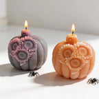 Gray and orange pumpkins with raised sunflower petals