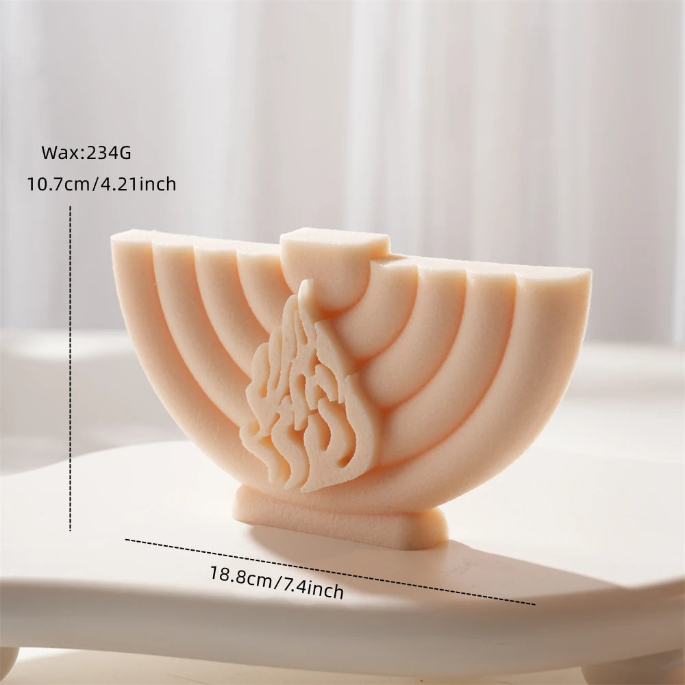 Menorah relief chart showing 10.7 cm height, 18.8 cm width and 234 g wax estimate