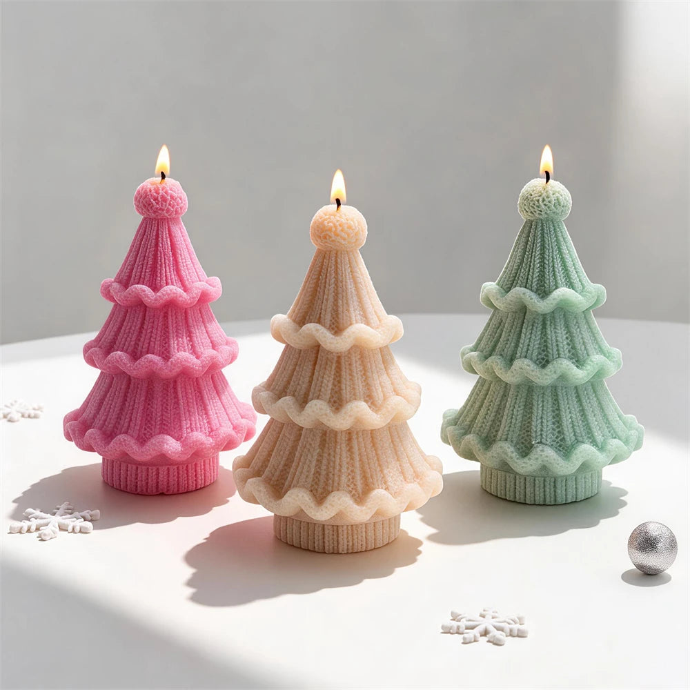 Pink cream and green pompom tree candles