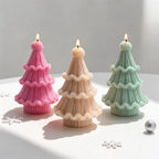 Pink cream and green pompom tree candles