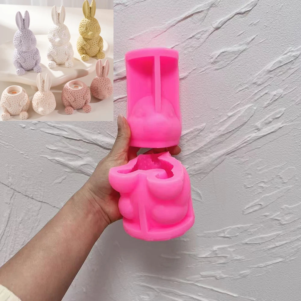 Pink Strawberry Rabbit mold components for the body and head lid