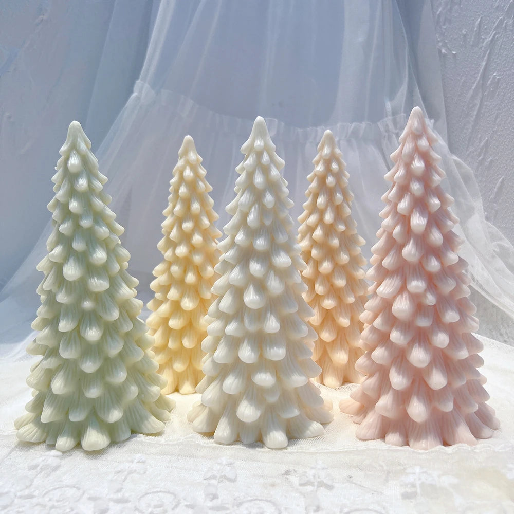 Green, cream and pink Christmas trees with smooth teardrop branch shapes