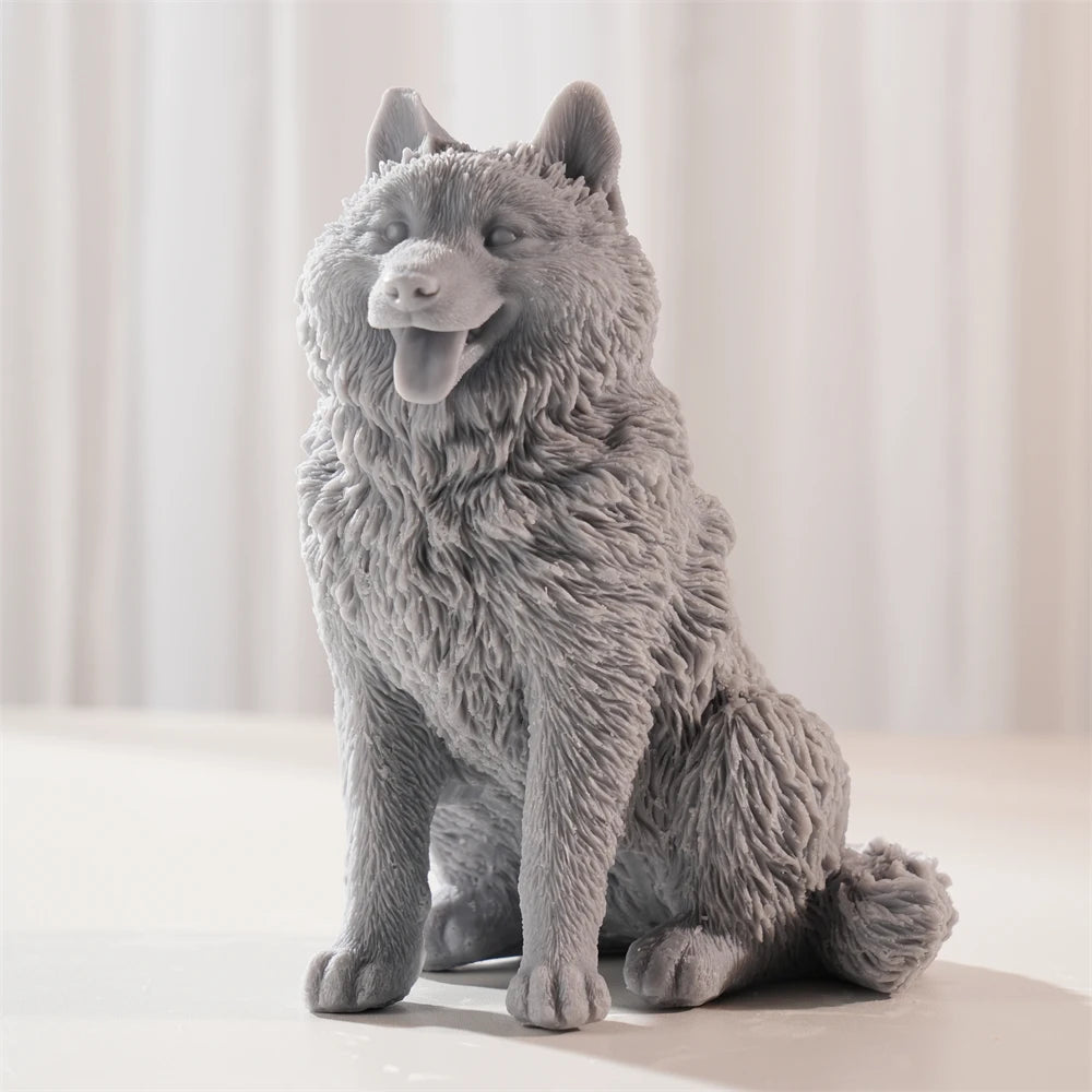 Angled gray sitting dog casting with raised fur detail