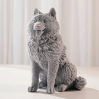Angled gray sitting dog casting with raised fur detail