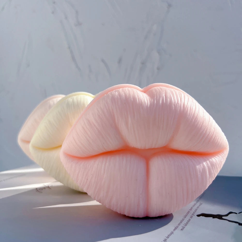 Front view of pink lips showing fine vertical texture