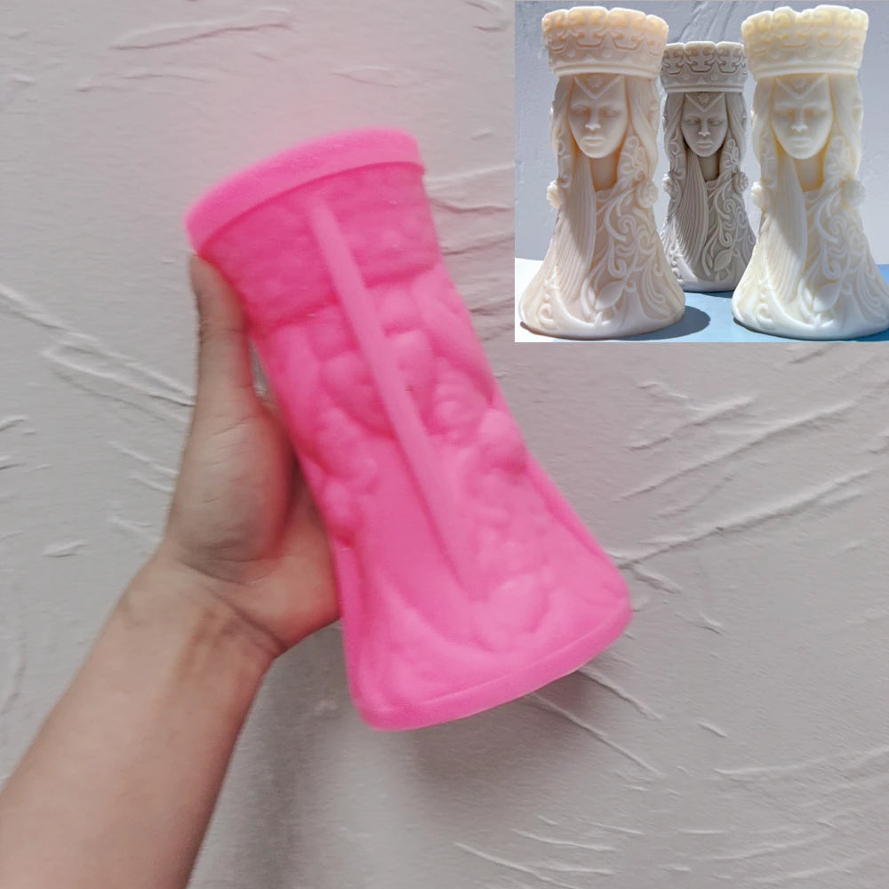Pink Queen silicone candle mold with matching crowned figures