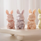 Pastel Easter bunny castings on a display shelf