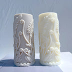 Fern and scroll pillar candle castings in gray and ivory