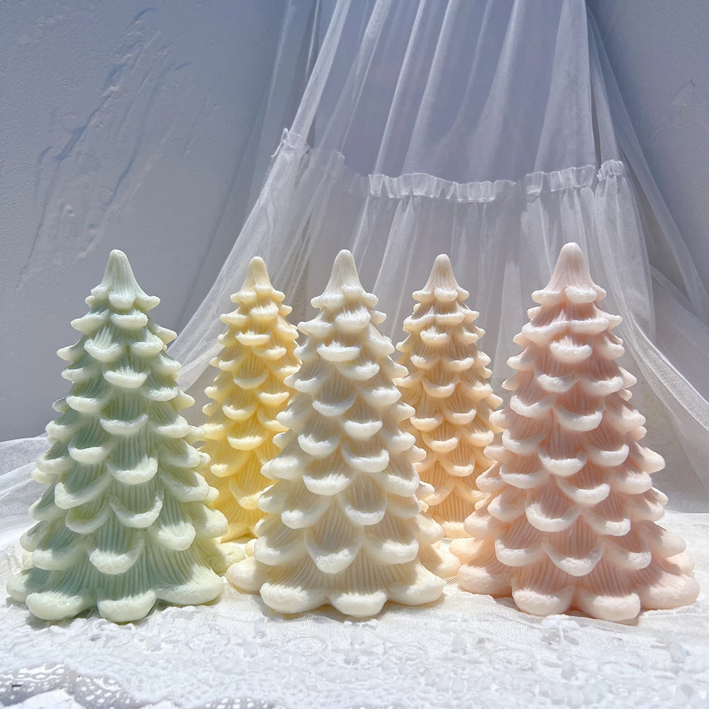 Pastel Christmas tree castings with overlapping scalloped branches
