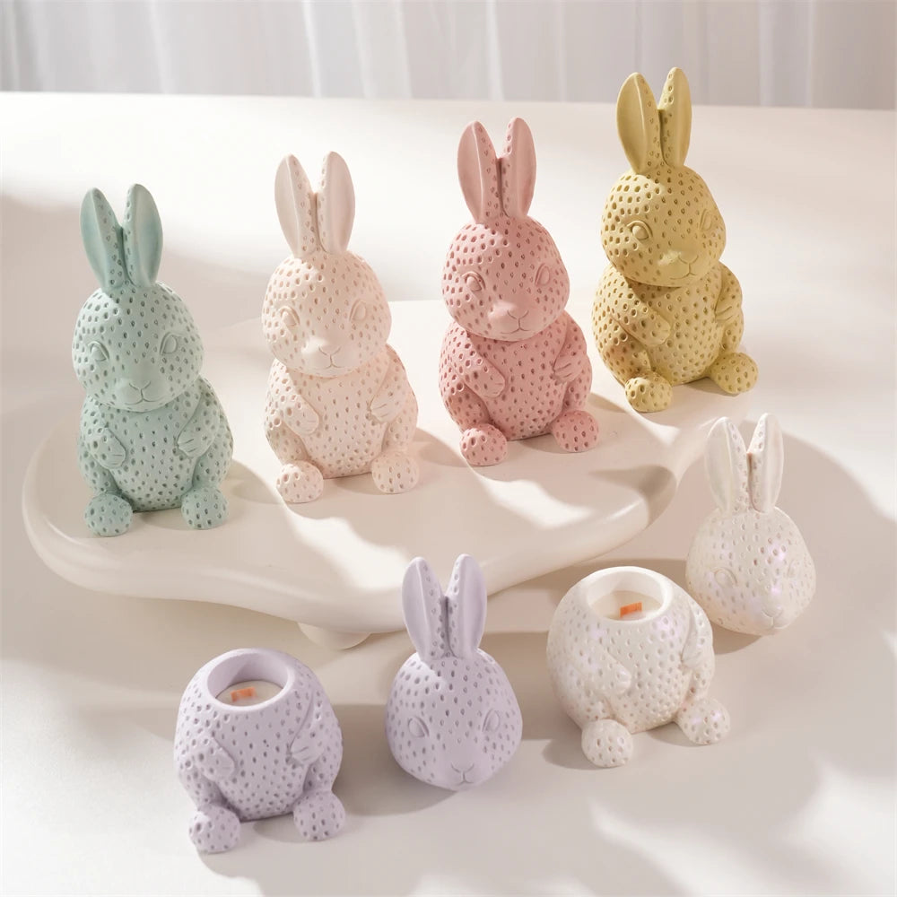 Strawberry-textured rabbit jars shown closed and with head lids removed