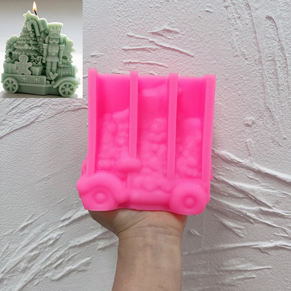 Pink silicone mold for complete Christmas tree and nutcracker train scene