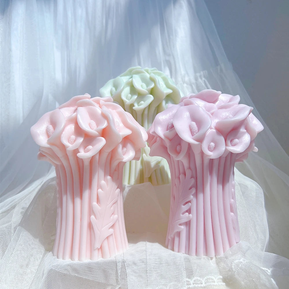 Calla lily bouquet castings showing raised stems and leaf relief
