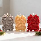 Cream yellow and red Merry Christmas wreath sign candles