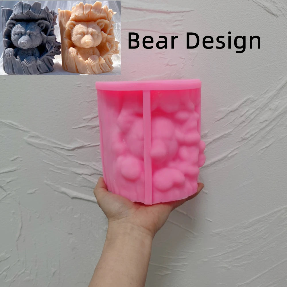 Pink Bear Design silicone mold beside bear trunk examples