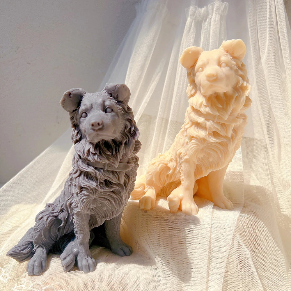 Gray and cream sitting Border Collie candle castings