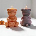 Front and rear views of mummy bear candles
