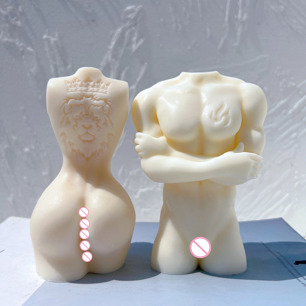 Rear face-emblem torso beside a front crossed-arm torso sample
