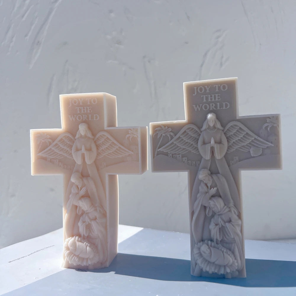 Two cross reliefs showing angels across the crossbars