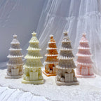 Gift-base Christmas trees with raised ornaments and ribbon details