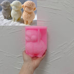 Pink silicone mold for standing curly-fleece lamb