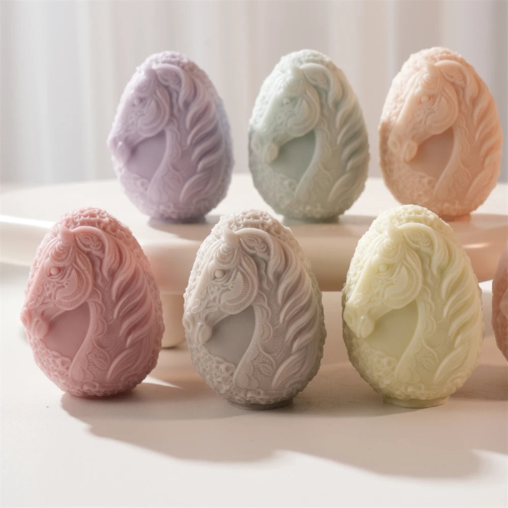 Multiple pastel Easter egg castings with horse mane relief