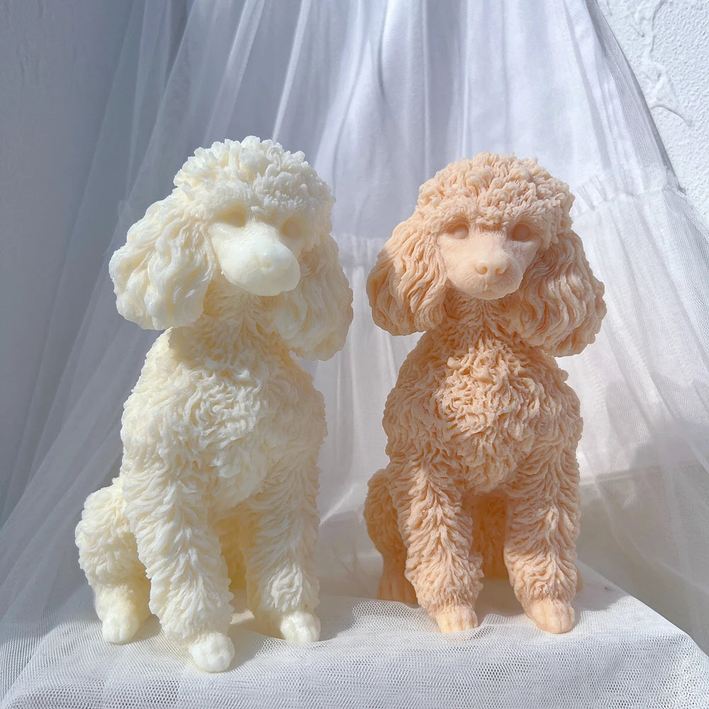 Cream and tan sitting poodle candle castings with curly coats