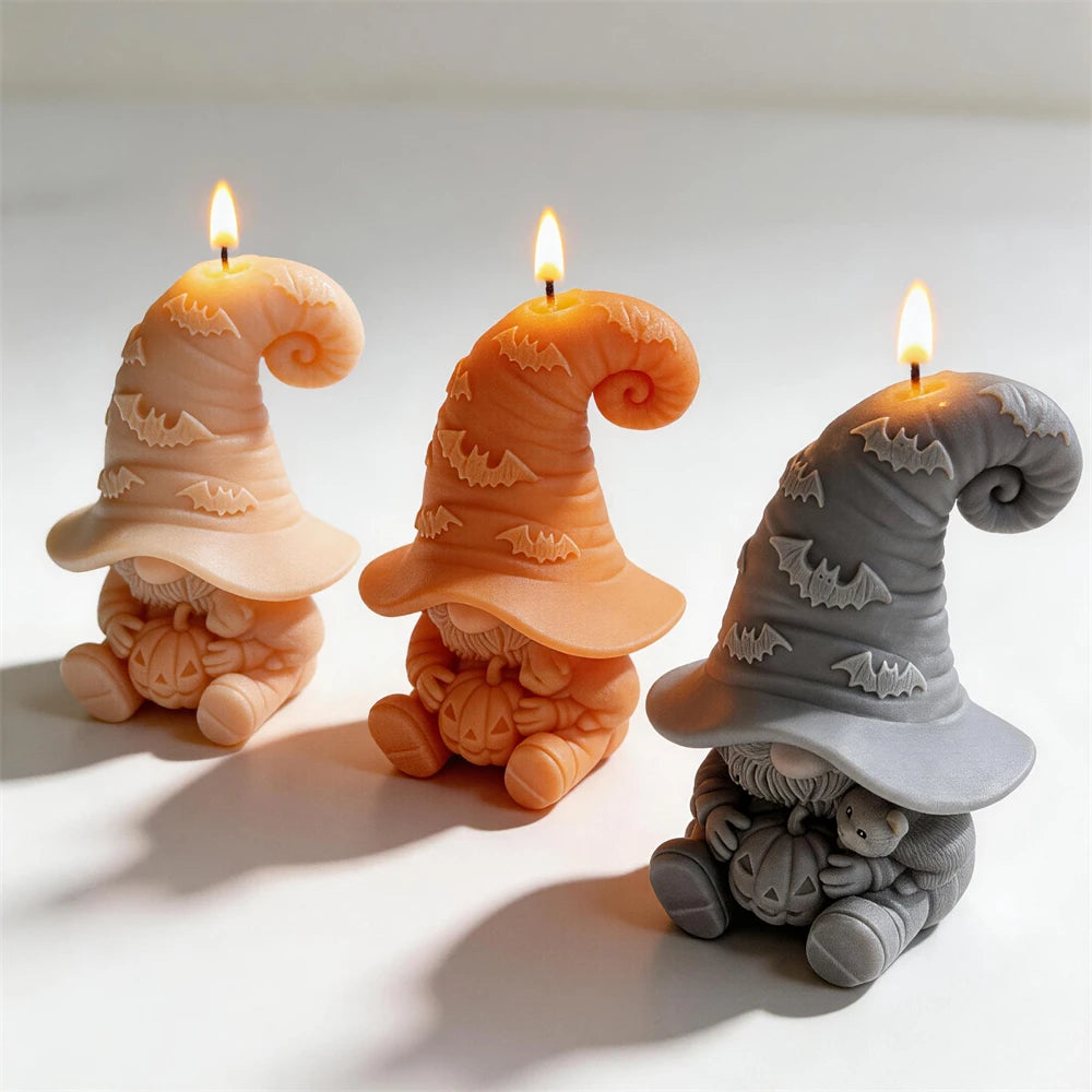 Angled bat hat gnome samples showing the cat and wide hat brim