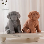 Size graphic of two seated puppy figures: 15.3 cm tall, 11 cm wide, wax 762 g