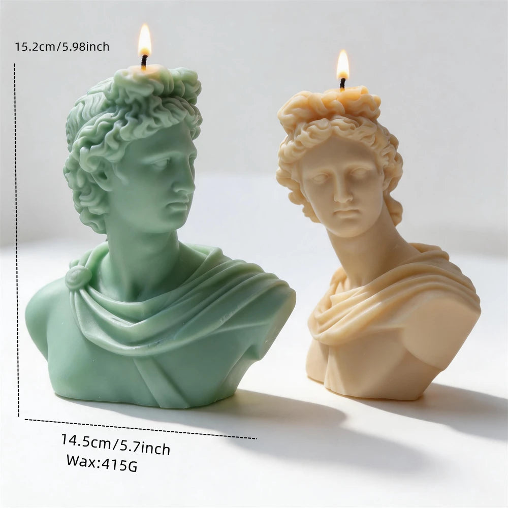 Bust dimension diagram showing 15.2 cm height, 14.5 cm width and 415 g wax estimate