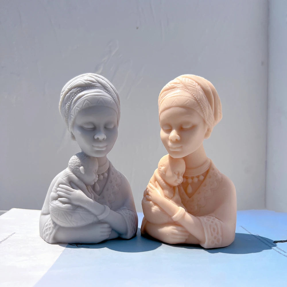 Gray and peach mother-and-baby bust examples