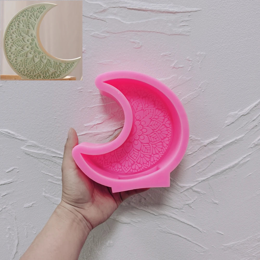 Pink silicone Pattern Crescent plaque mold with decorative relief