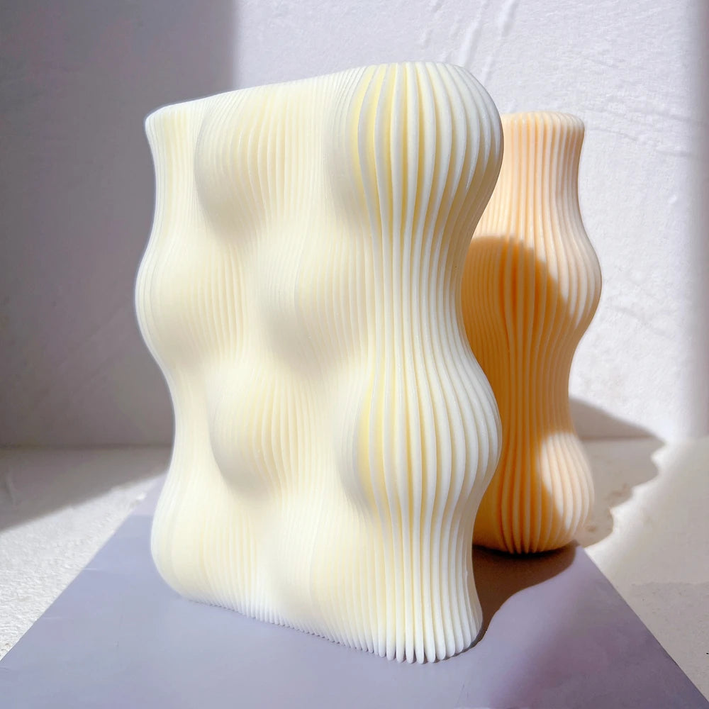 Angled ribbed blocks showing bulging and recessed surfaces
