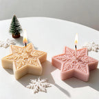 Cream and pink star candles displayed flat with floral patterns