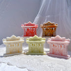 Pastel fireplace reliefs with stockings hanging from mantels