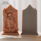 Angel relief size diagram showing 14.7 cm height, 8.5 cm width, flat back and 160 g wax reference